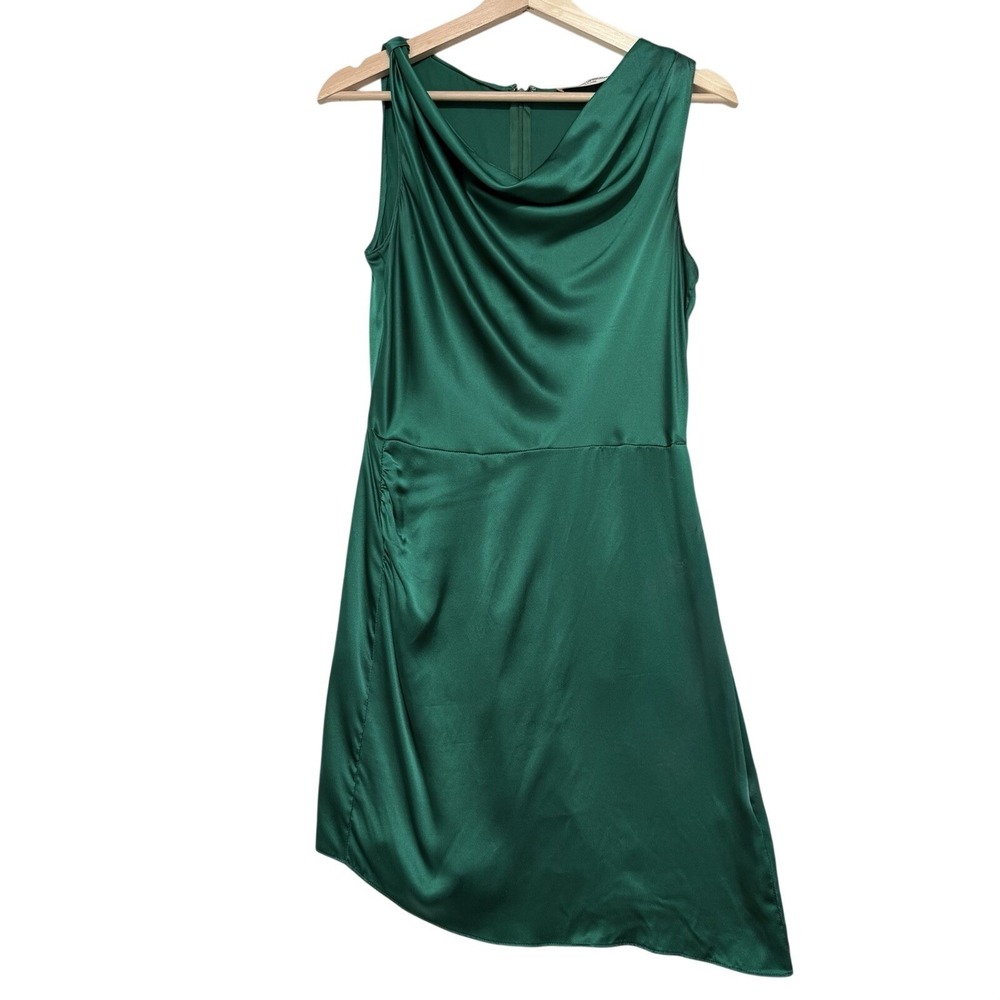 Amanda Uprichard Sz S Silk Dress Cowl Neck Emerald Green Asymmetric Hem *flaws